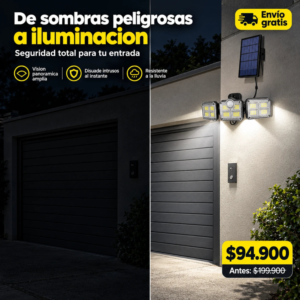 LAMPARA CON LUZ SOLAR Y CABLE 5 METROS DE ULTIMA GENERACION 💯🔒